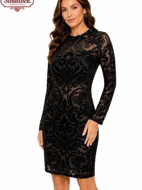 😎M6 Best Cody Burnout Velvet Semi-Sheer Bodycon Mini Dress Size Small Mock Neck😎